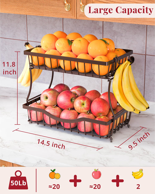 2 Tier Fruit Basket with 2 Banana Hangers Z7020