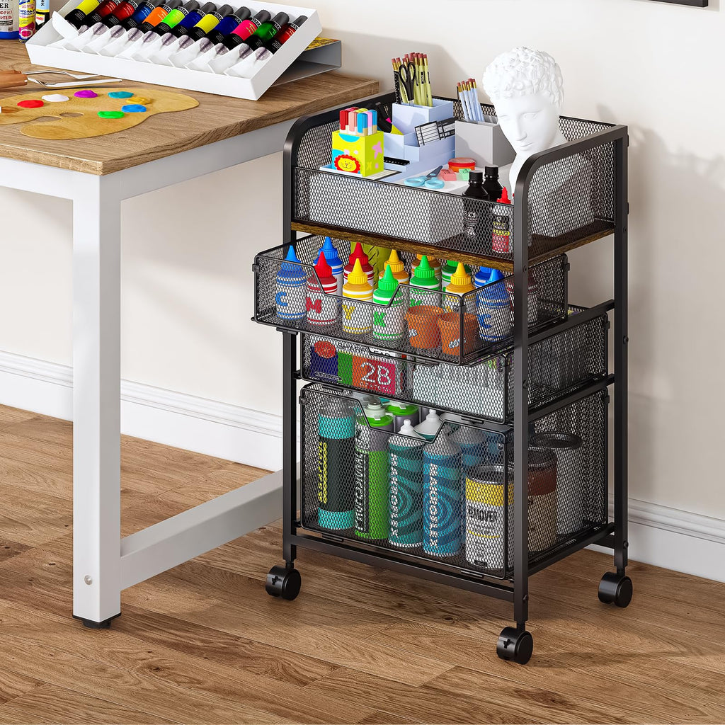4-Tier Rolling Utility Cart with 3 Drawers H28059