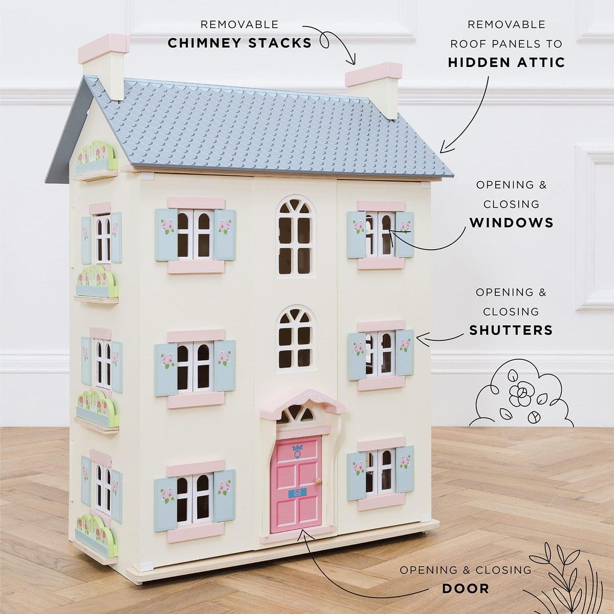 4 Storey Wooden Doll House Play Set X6876