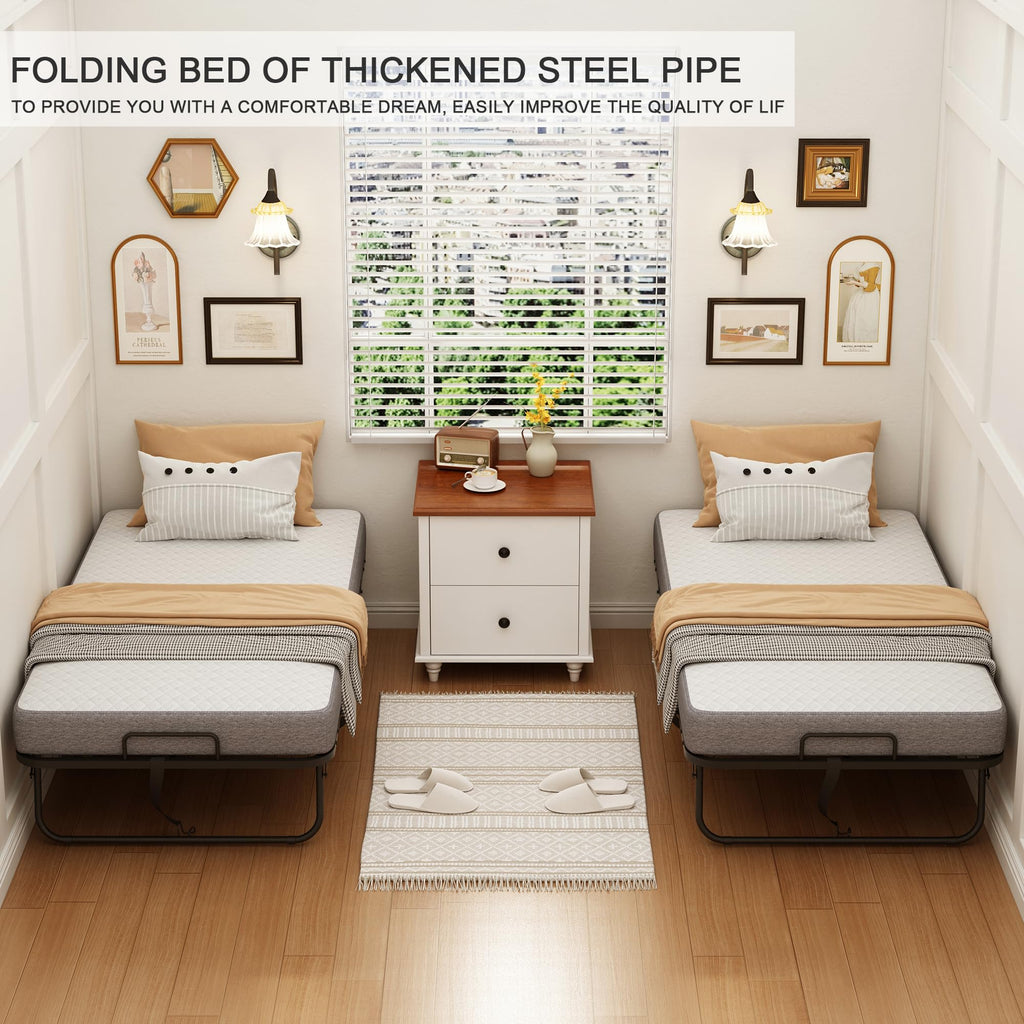 Folding Bed with 5" Memory Foam Mattress Twin Size Metal Frame I998
