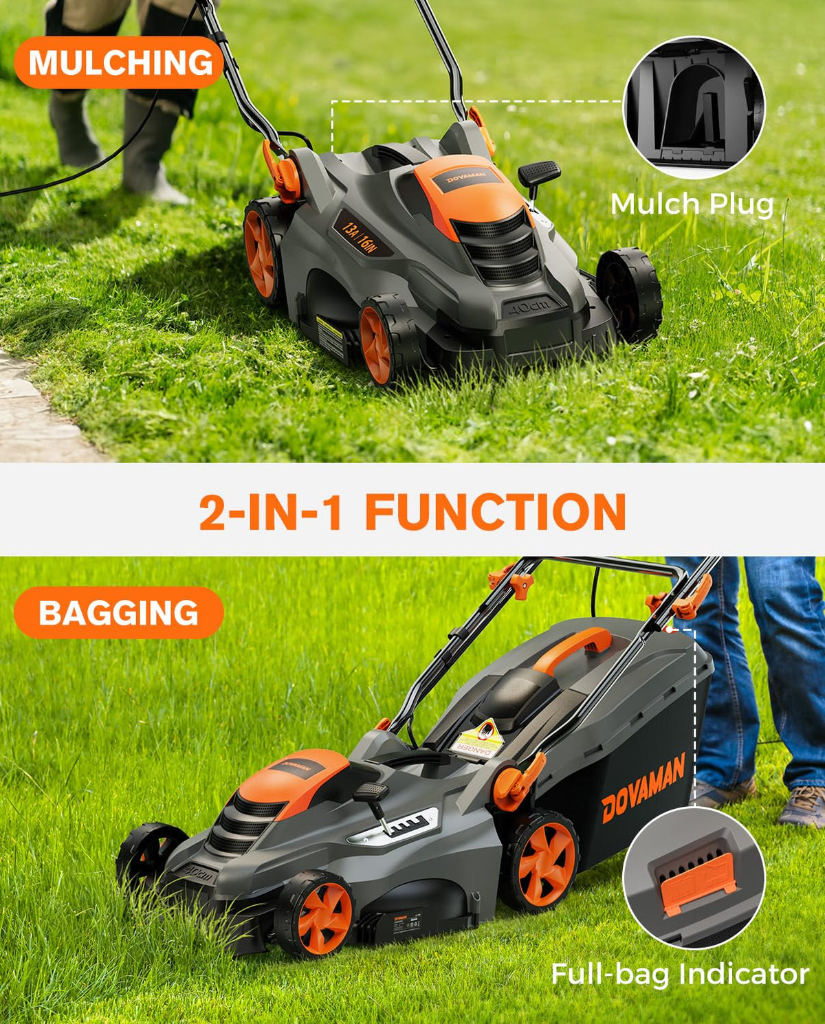 16" 13 Amp Lawn Mower with 13.2-Gallon Bag D477163