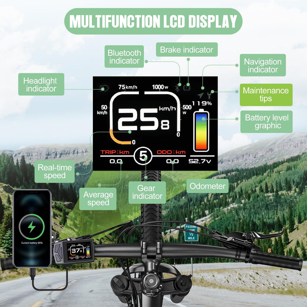 48V 1000W Ebike Conversion Kit with TFT Display and Battery O303