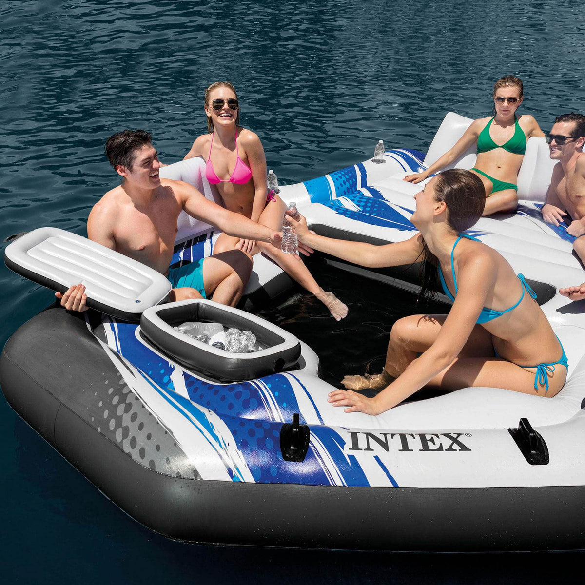 Blue 5-Person Inflatable Pool Island Raft Q993319