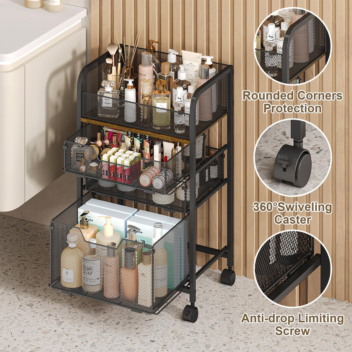 4-Tier Rolling Utility Cart with 3 Drawers H28059