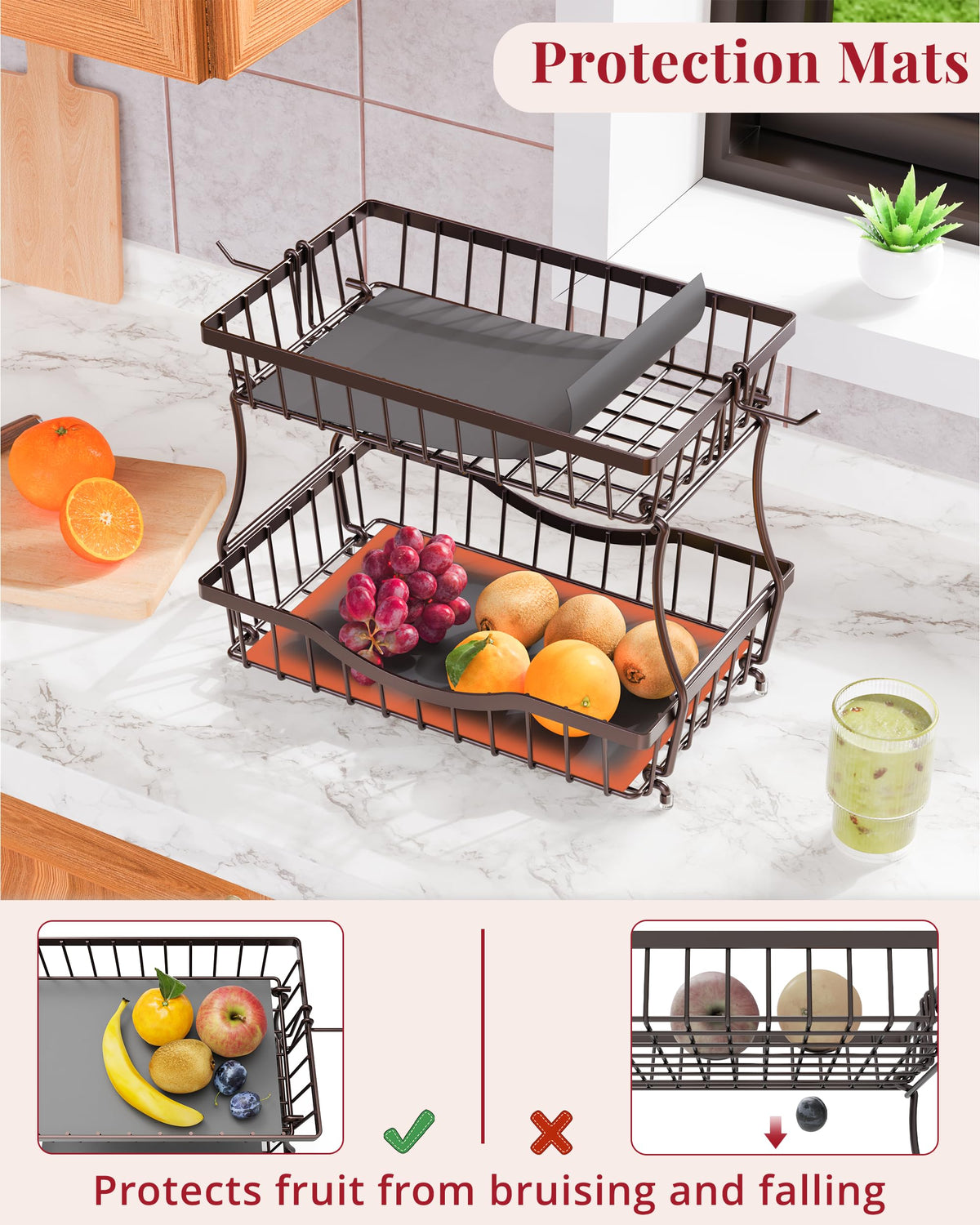 2 Tier Fruit Basket with 2 Banana Hangers Z7020