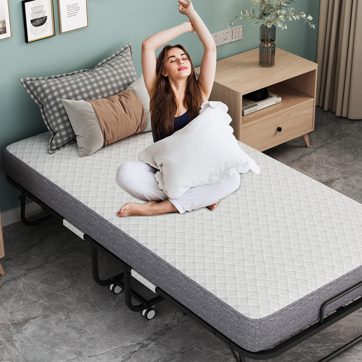 Folding Bed with 5" Memory Foam Mattress Twin Size Metal Frame I998