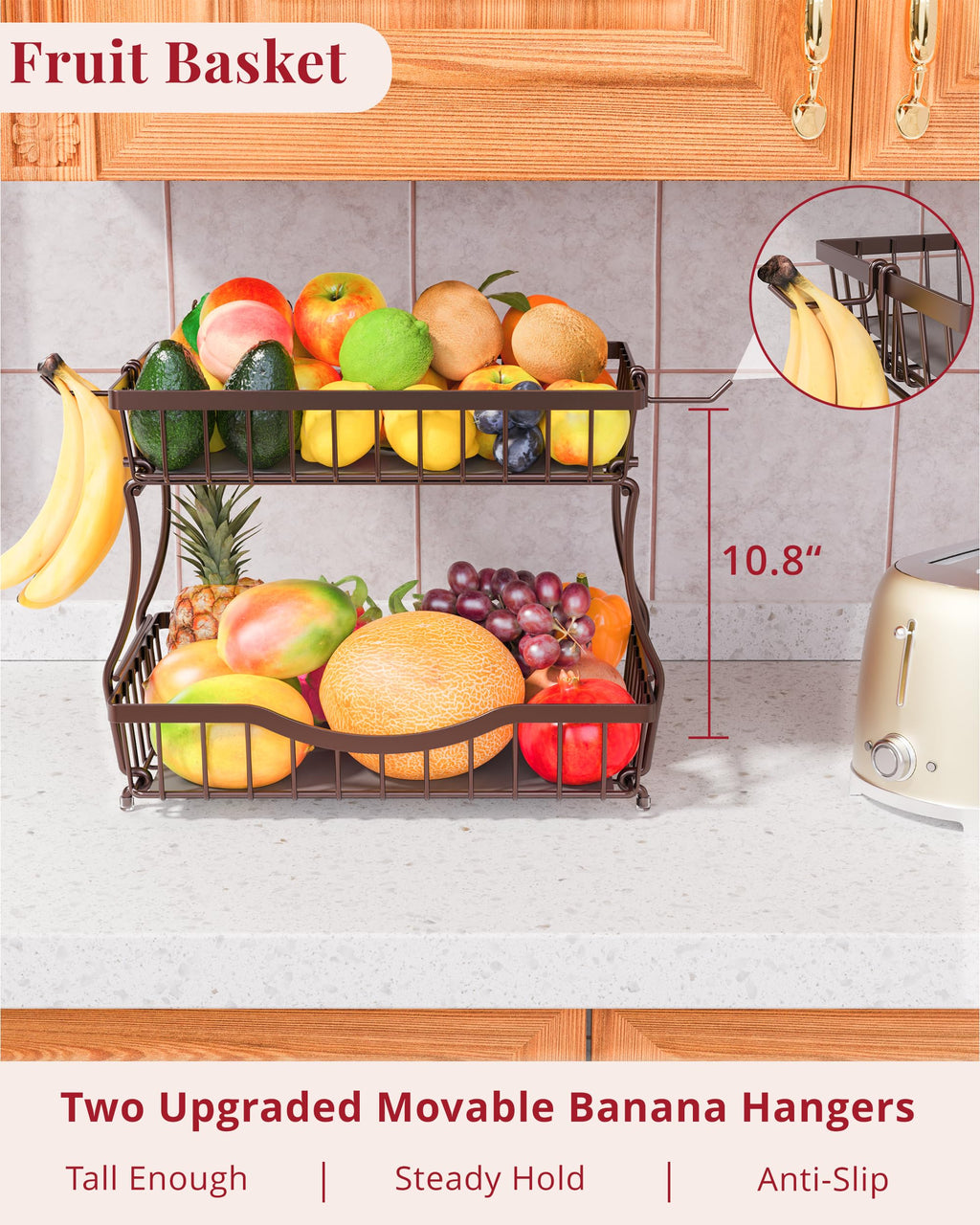 2 Tier Fruit Basket with 2 Banana Hangers Z7020