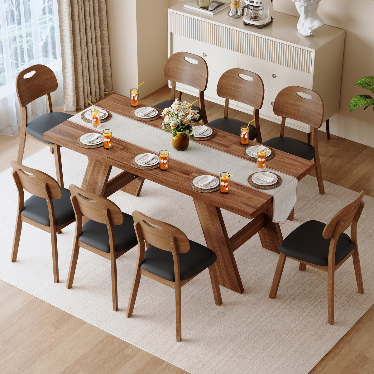 71" 9 Piece Walnut Dining Table Set I190176