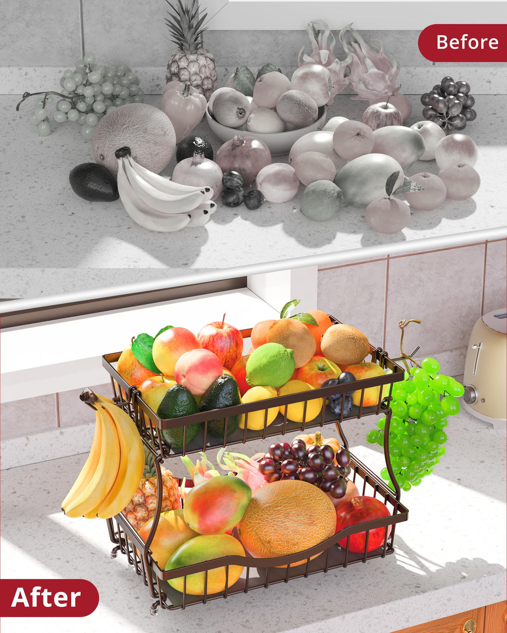 2 Tier Fruit Basket with 2 Banana Hangers Z7020