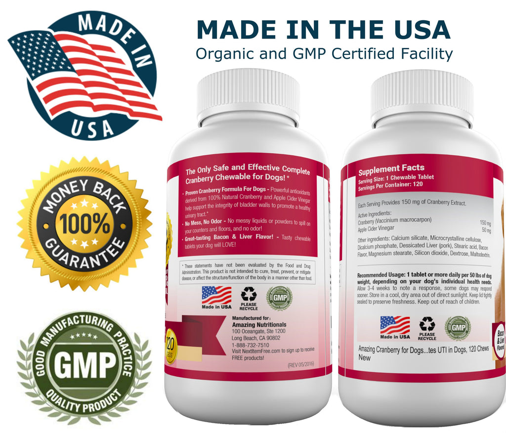 120 Cranberry Chews with Apple Cider Vinegar Bacon Flavor Dog Supplement N6464