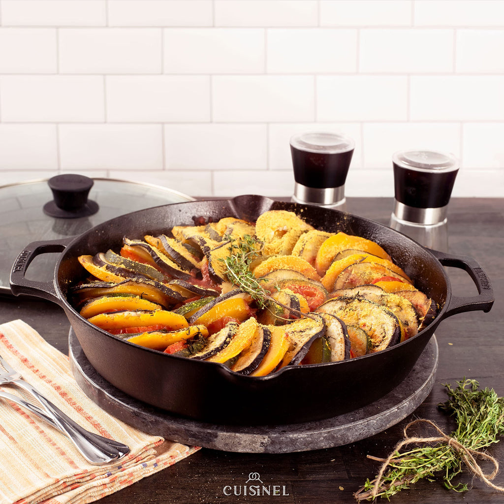 Cast Iron Skillet Set 10" + 12" Dual Handle Frying Pans with Glass Lids Pre-seasoned Oven Safe Cookware Y343161