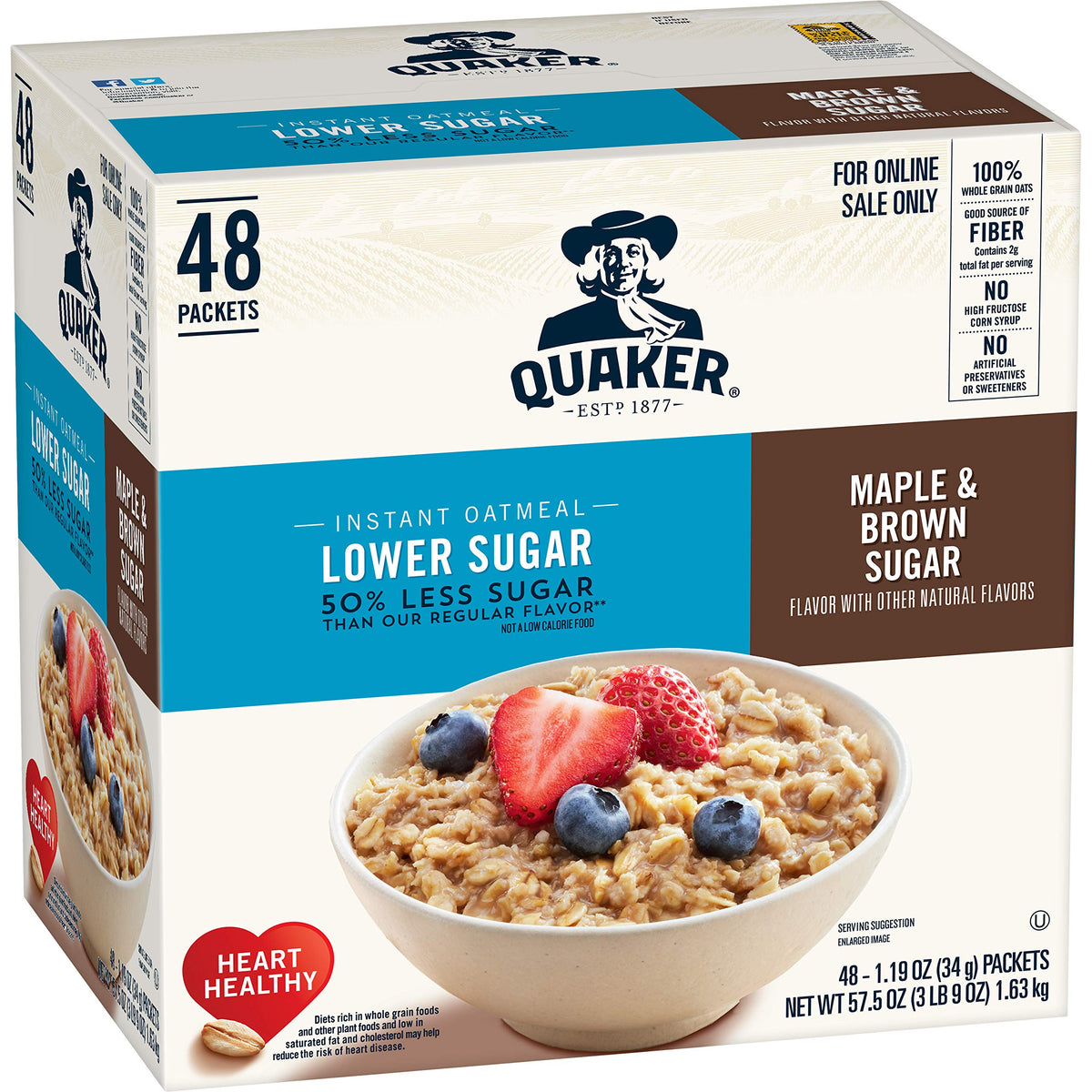 Instant Oatmeal Lower Sugar Maple Brown Sugar 1.19 Ounce Pack of 48 R765155