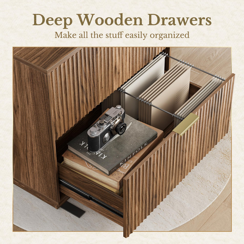 Black Walnut 2 Drawer Fluted Lateral File Cabinet A3405