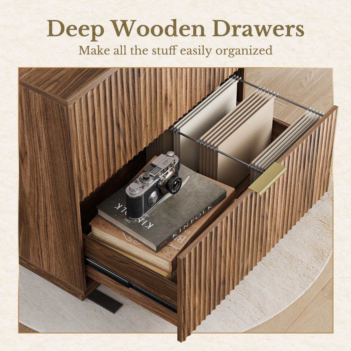 Black Walnut 2 Drawer Fluted Lateral File Cabinet A3405
