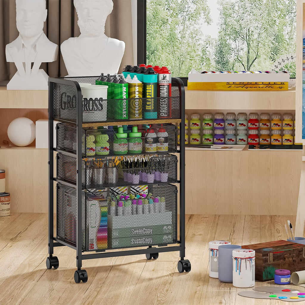 4-Tier Rolling Utility Cart with 3 Drawers H28059